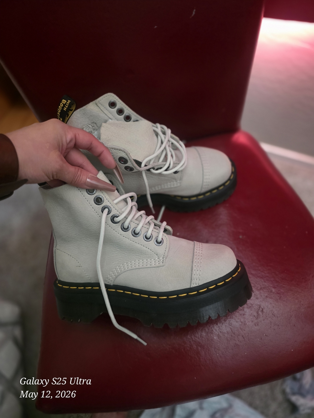 UGG Chunky Lace-Up Combat Boots in Light Gray with Black Sole